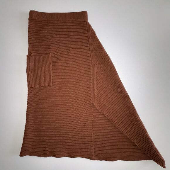 TIBI Origami Camel Merino Wool Rib Knit Midi Skirt Size Small Asymmetrical - Picture 2 of 10